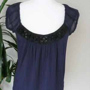 Anthropologie - Deep Blue Top with Black neckline contrast - Sz P